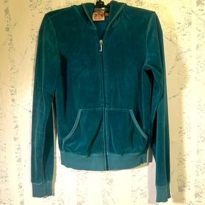 Juicy Couture Zip Up Hoodie Jacket Green Velour Size M